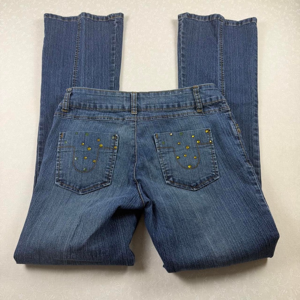 Y2K Krush Low Rise Rhinestone Bootcut Jeans — Size 6 - Picture 5 of 6